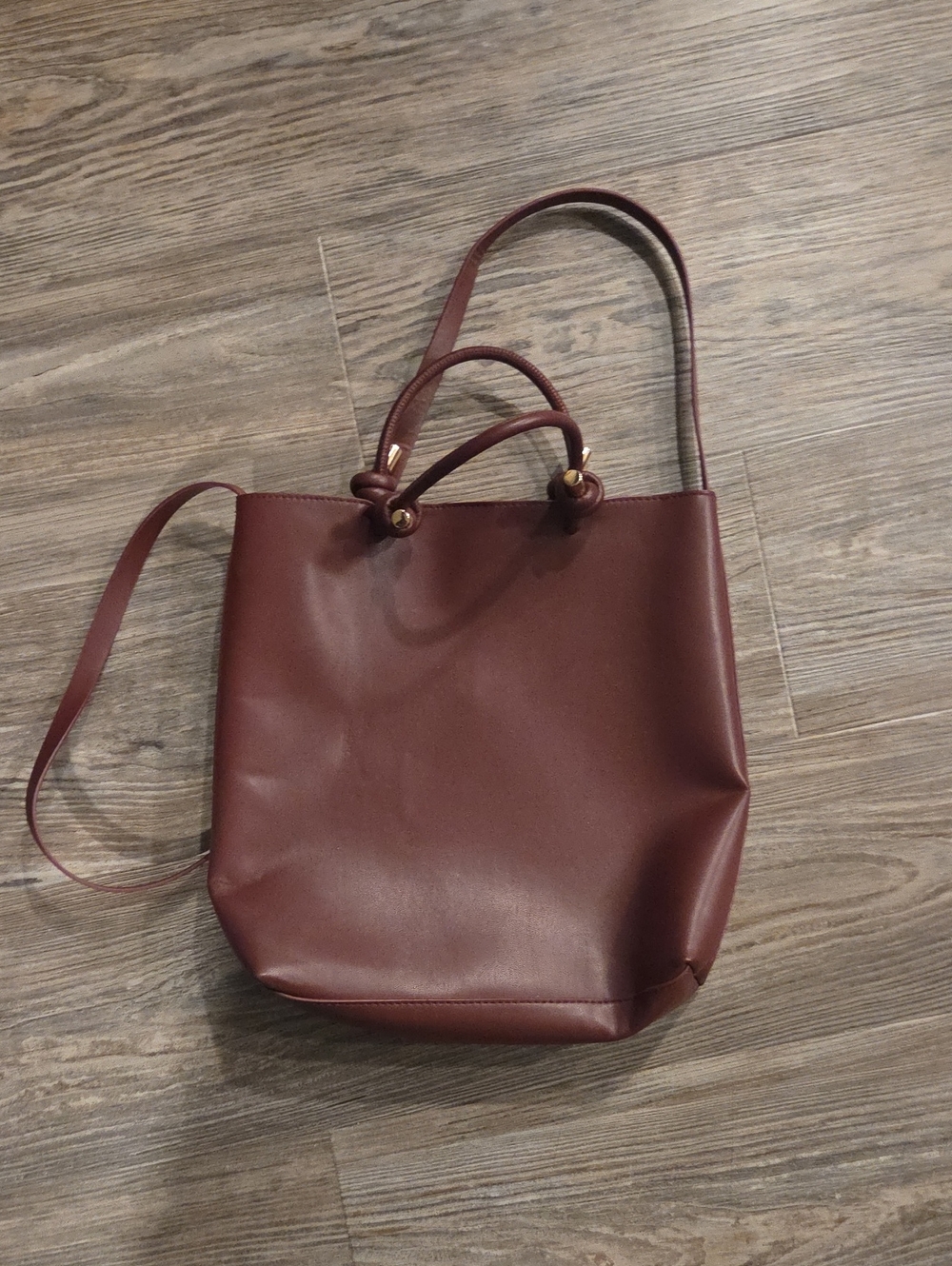 H&M Wine Faux Leather Tote with Shoulder Strap
